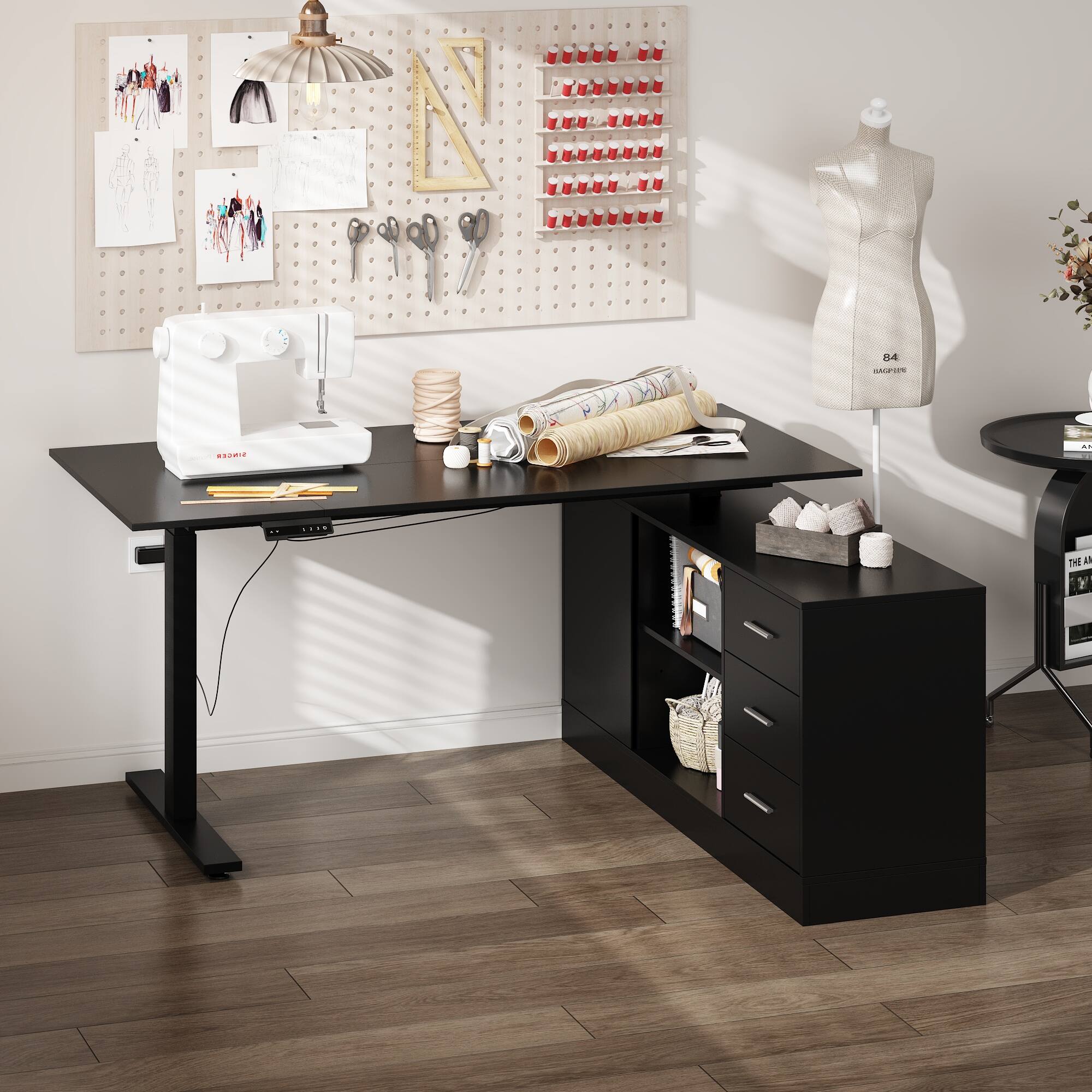 Left. FUFU & GAGA - FUFU&GAGA Electric Height - Adjustable Desk – Ergonomic Office Workstation - Black.