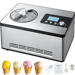 VEVOR - Automatic Ice Cream Maker with Built-in Compressor, 2 Quart No Pre-freezing Fruit Yogurt Machine - Black