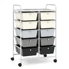 Front. Costway - 10 Drawer Storage Cart Utility Rolling Trolley Kitchen Office Organizer - Gradient Gray.