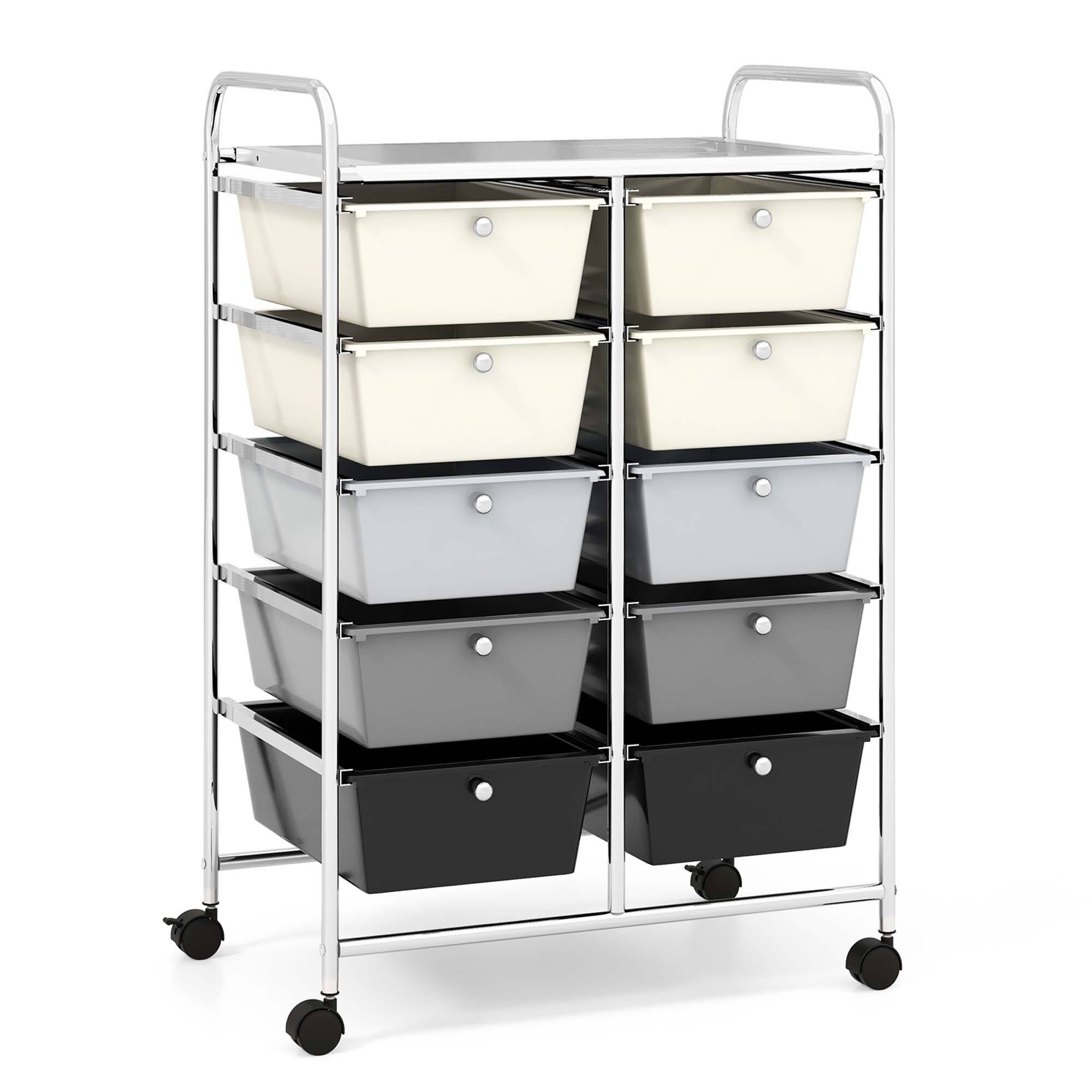 Costway - 10 Drawer Storage Cart Utility Rolling Trolley Kitchen Office Organizer - Gradient Gray