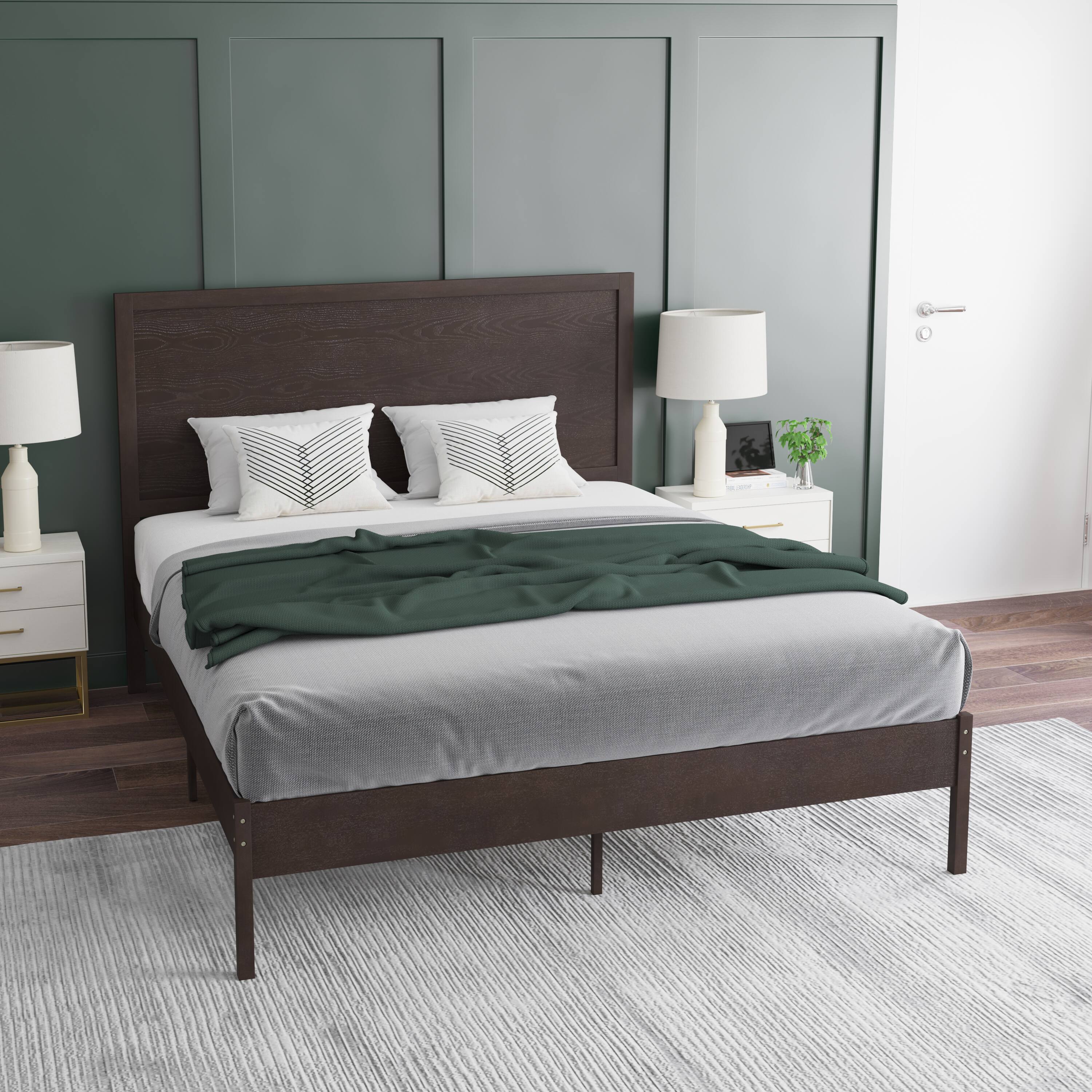 Alt View 4. Emma + Oliver - Ashton Classic Wooden Platform Bed with Headboard - Dark Brown.