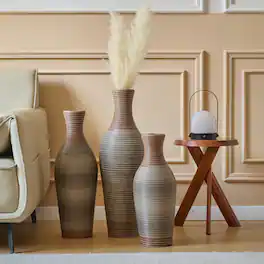 Anysun - Hand-Woven PVC Rattan Vases Set of 3 - Brown Floor Vases, 28.35/24.41/20.47in for Farmhouse Decor - Brown Gray