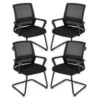 Costway - 4 PCS Office Guest Chair with Lumbar Support, Breathable Mesh Back without Wheels - Black - Front_Zoom