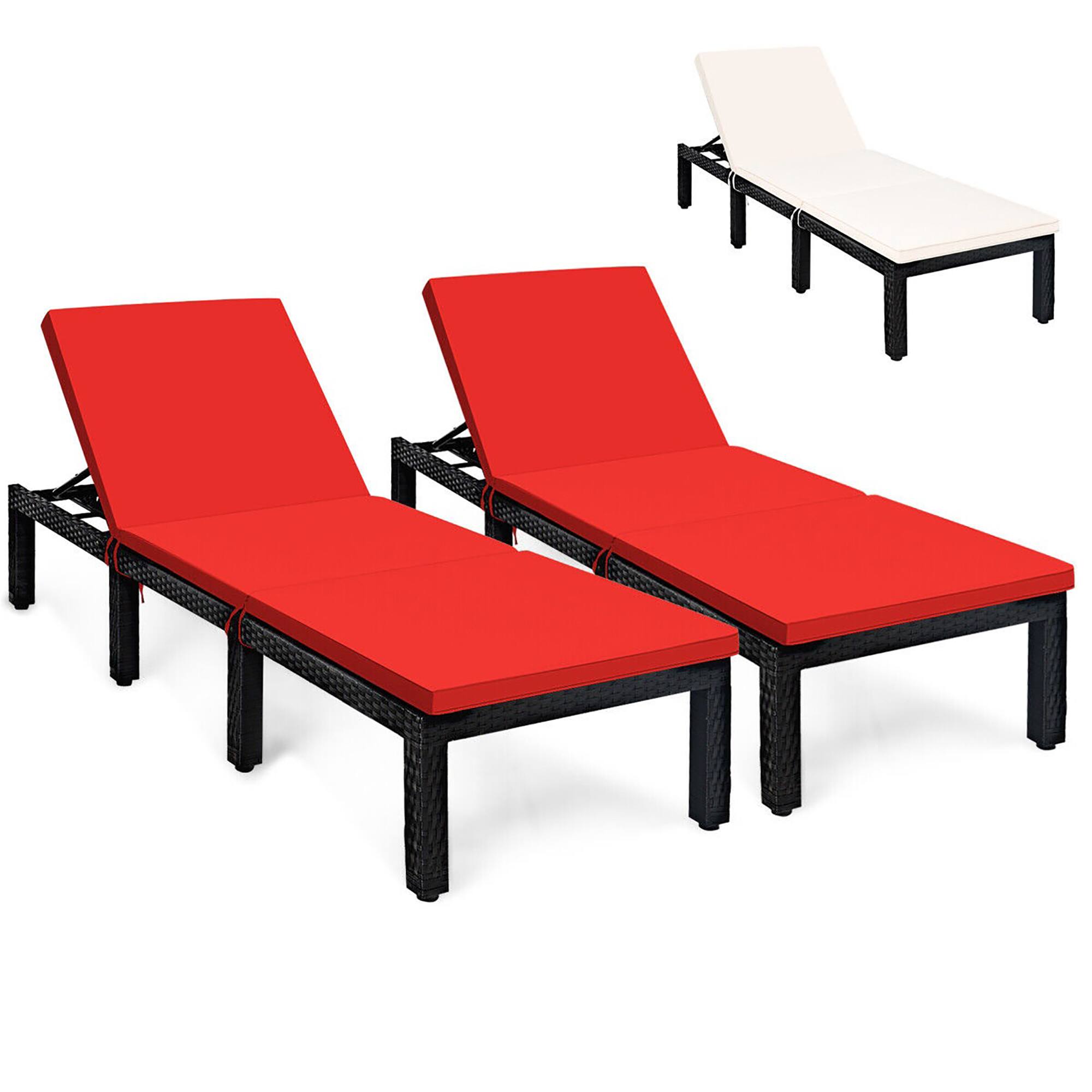 Gymax - 2PCS Patio Lounge Chair Rattan Chaise w/ Adjustable Red & Off White Cushioned - Red/Off white price history on PriceWatchPro