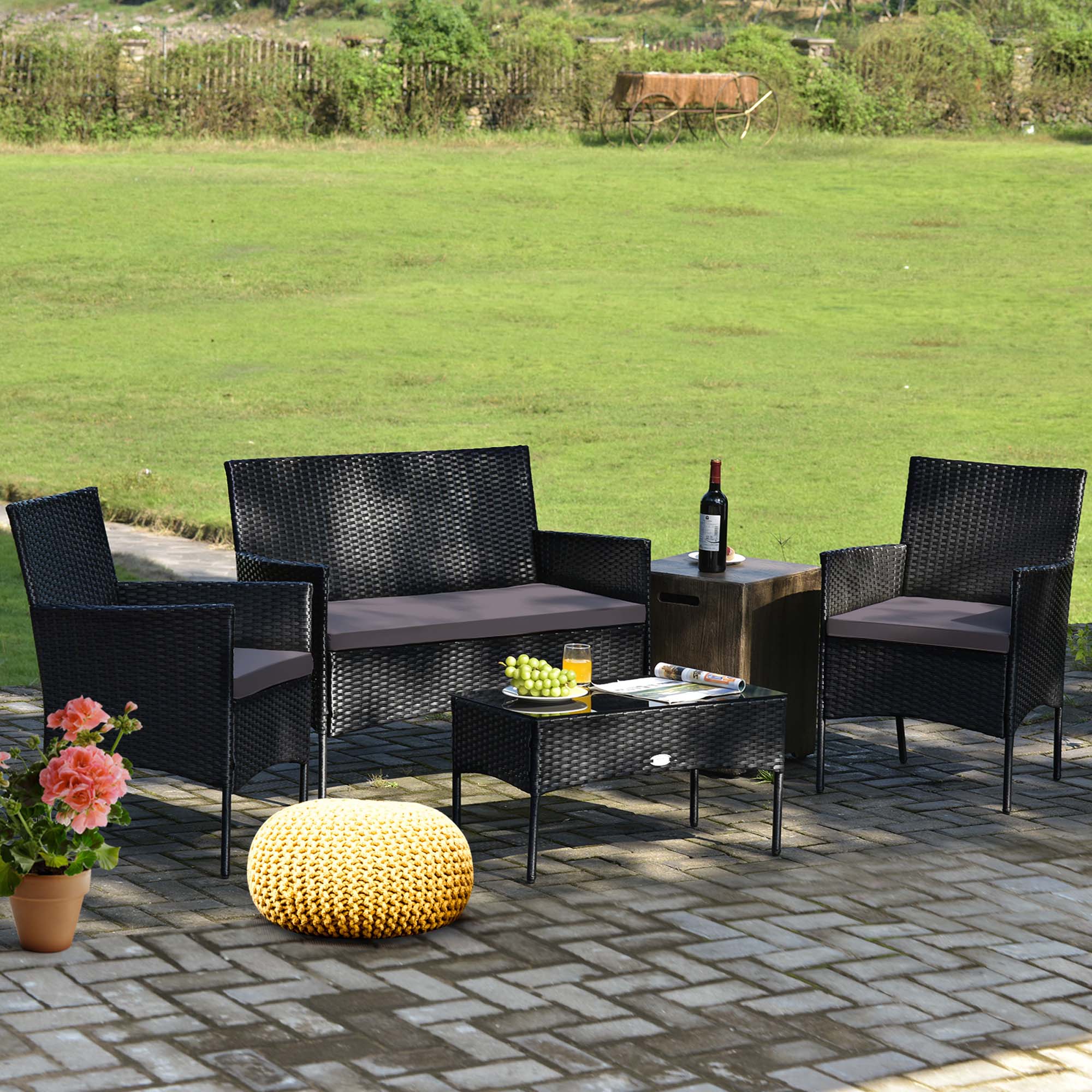 Alt View 7. Costway - 8PCS Patio Rattan Furniture Set Cushioned Sofa Coffee Table Backyard - Grey.