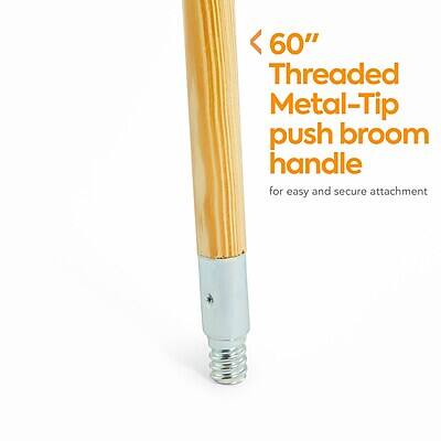 60" Threaded Metal-Tip push broom handle for easy and secure attachment