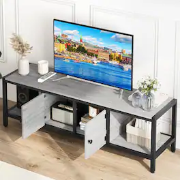 Qeetex - Modern 65-Inch TV Stand for Up to 75-Inch TVs, Entertainment Center with Storage Cabinet & Adjustable Feet - Gray