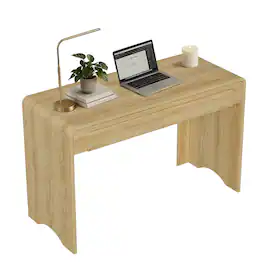 Bestier - 47 Inch Modern Writing Desk with Arched Fluted & 2 Large Storage Drawers - Natual Oak