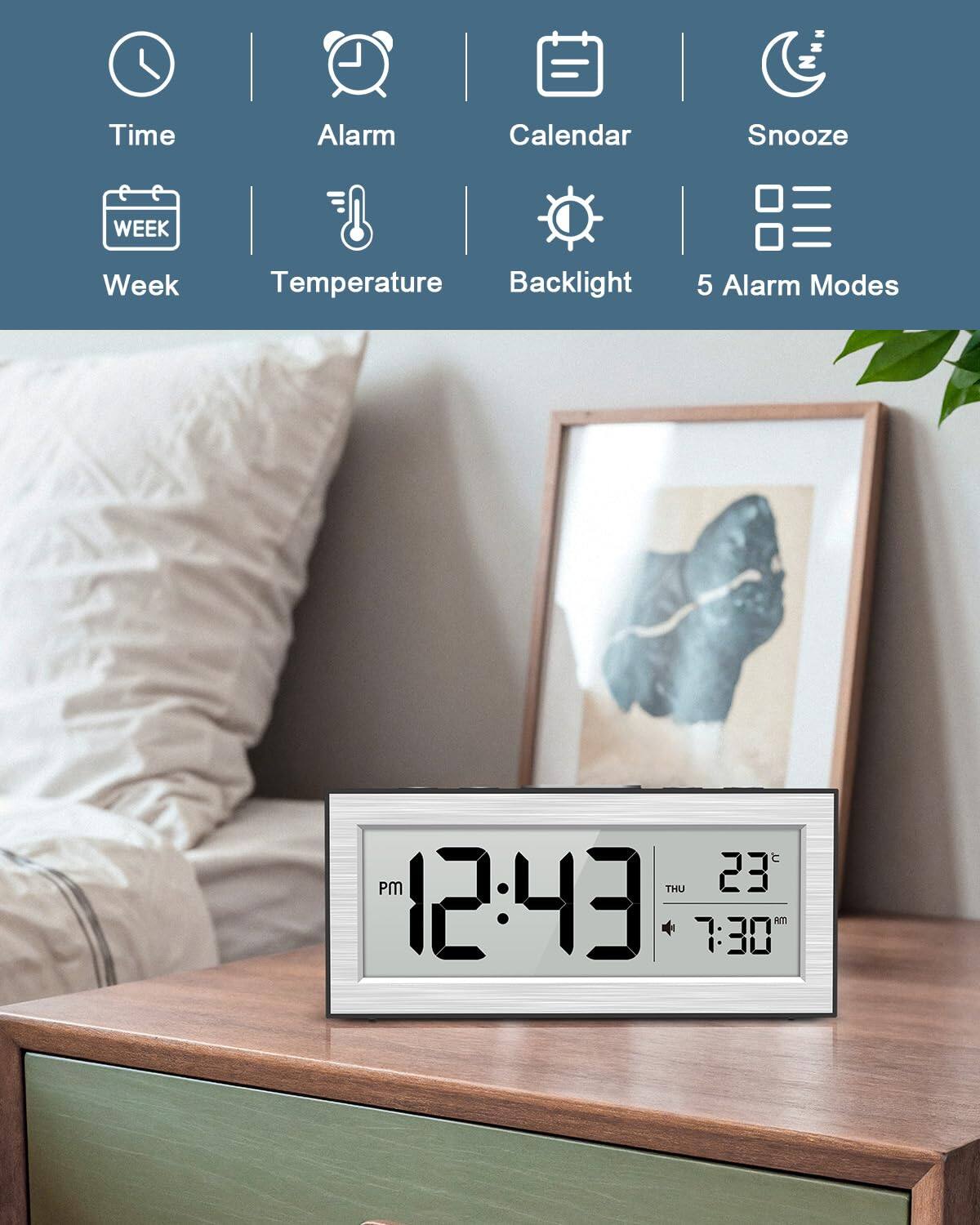 - Time
- Alarm
- Calendar
- Snooze
- Week
- Temperature
- Backlight
- 5 Alarm Modes

PM THU 12:43 23°C 7:30 AM