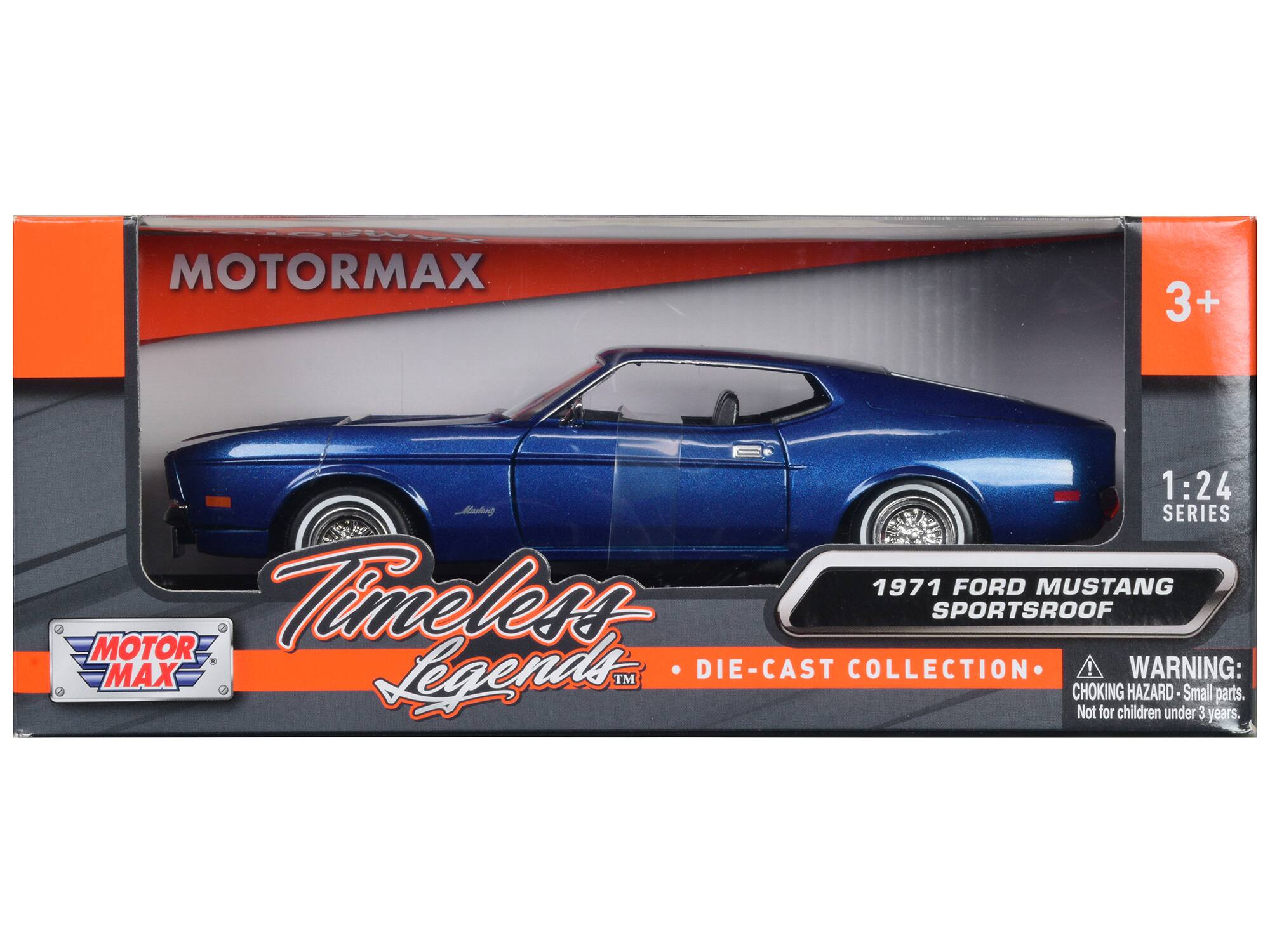 MOTORMAX 3+ 1:24 Timeless Legends DIE-CAST COLLECTION  
1971 FORD MUSTANG SPORTSROOF  
WARNING: CHOKING HAZARD Small parts. Not for children under 3 years.