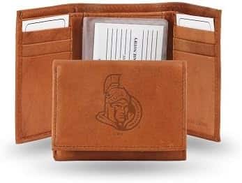 Rico Industries - Ottawa Senators Hockey Brown Leather Embossed Trifold Wallet - Multi