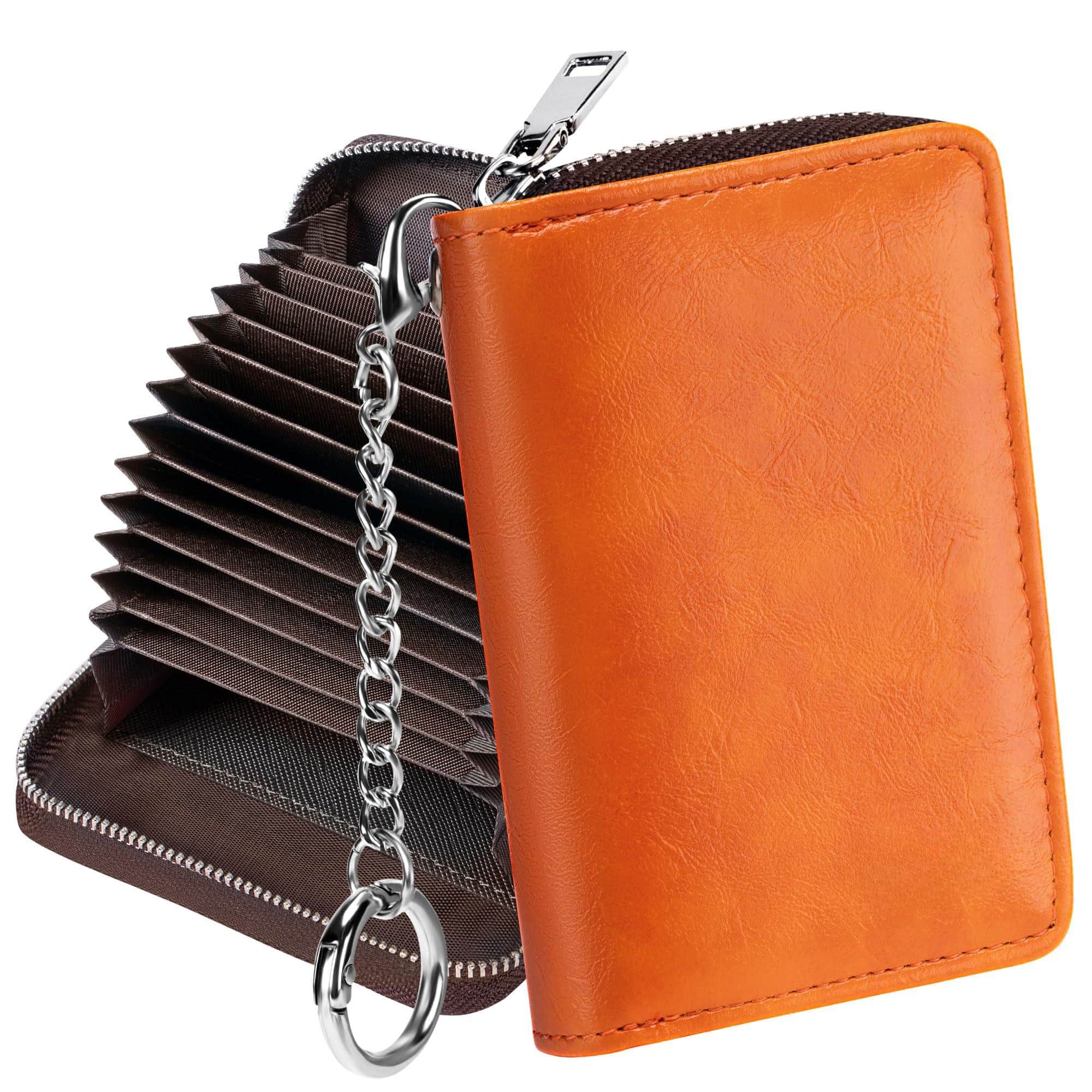 Jadie Link - Credit Card Holder Zipper Wallet Women Small Accordion Cases Keychain Business Black Unique Design credit card holders - Brown