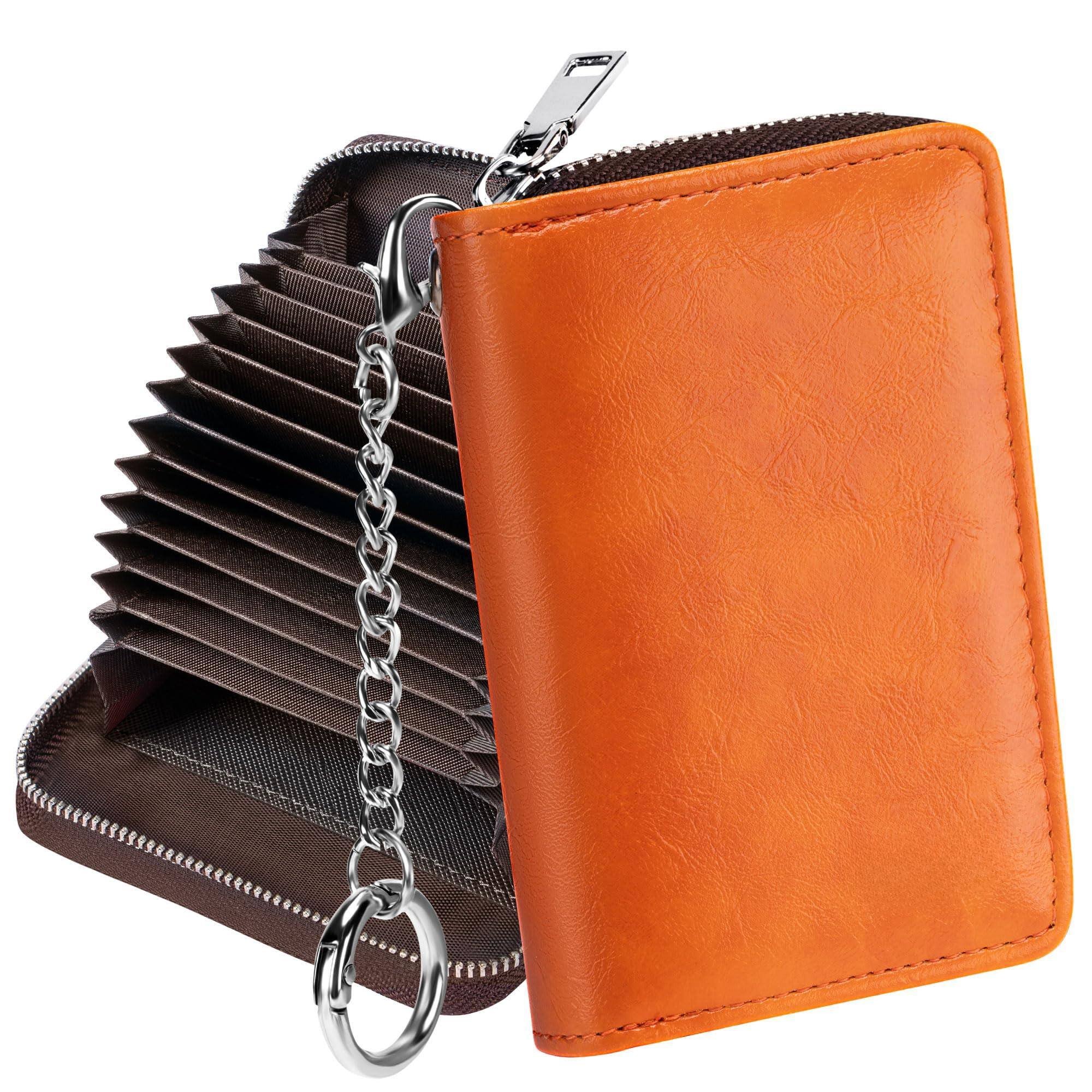 Front. Jadie Link - Credit Card Holder Zipper Wallet Women Small Accordion Cases Keychain Business Black Unique Design credit card holders - Brown.