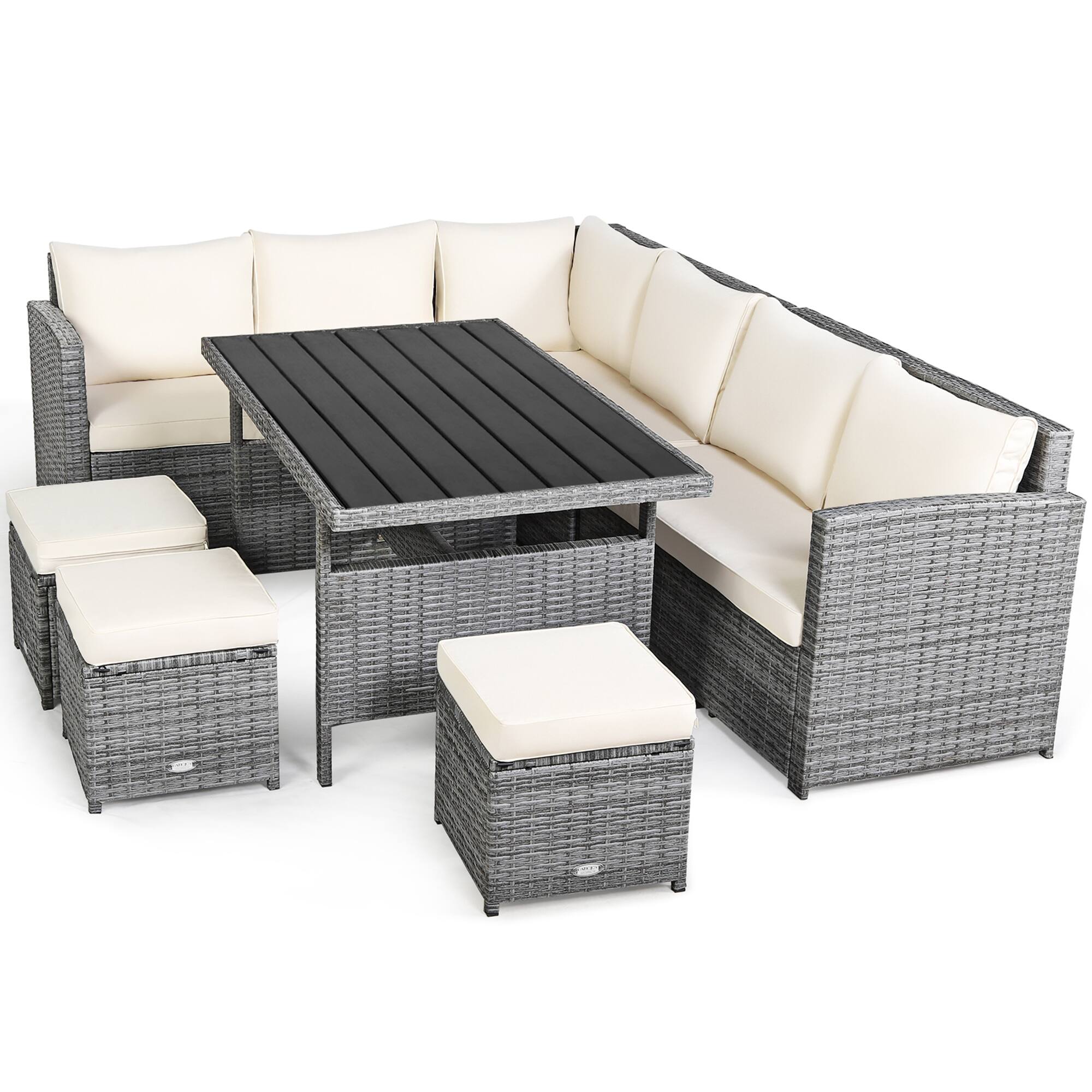 Alt View 1. Gymax - Gymax 7PCS Rattan Patio Sectional Sofa Set Conversation Set w/ White Cushions - White.