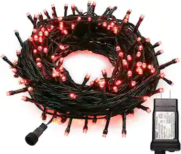FINEAK - 33FT 100 LED Green Wire Halloween Fairy Lights - 8 Modes 30V Plug-in Waterproof Red