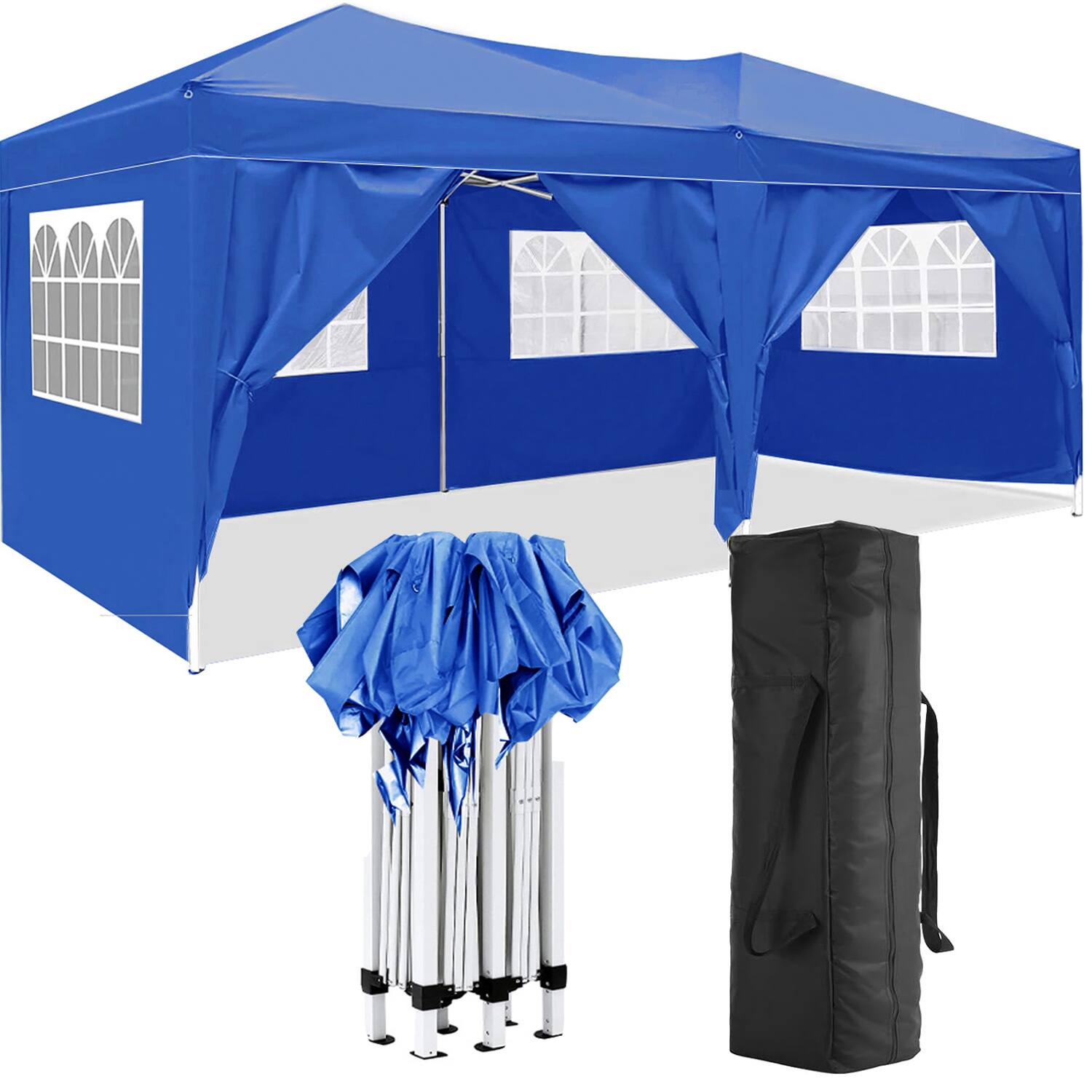 Front. Tiramisubest - 10'x20' Portable Pop-Up Canopy Tent with Removable Sidewalls, UV Protection & Carry Bag for Outdoor Events - Blue.
