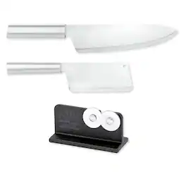 Rada - Cutlery 8.5-Inch French Chef Knife, 5.25 Inch Chef's Dicer Knife, Handles & Quick Edge Knife Sharpener - Silver