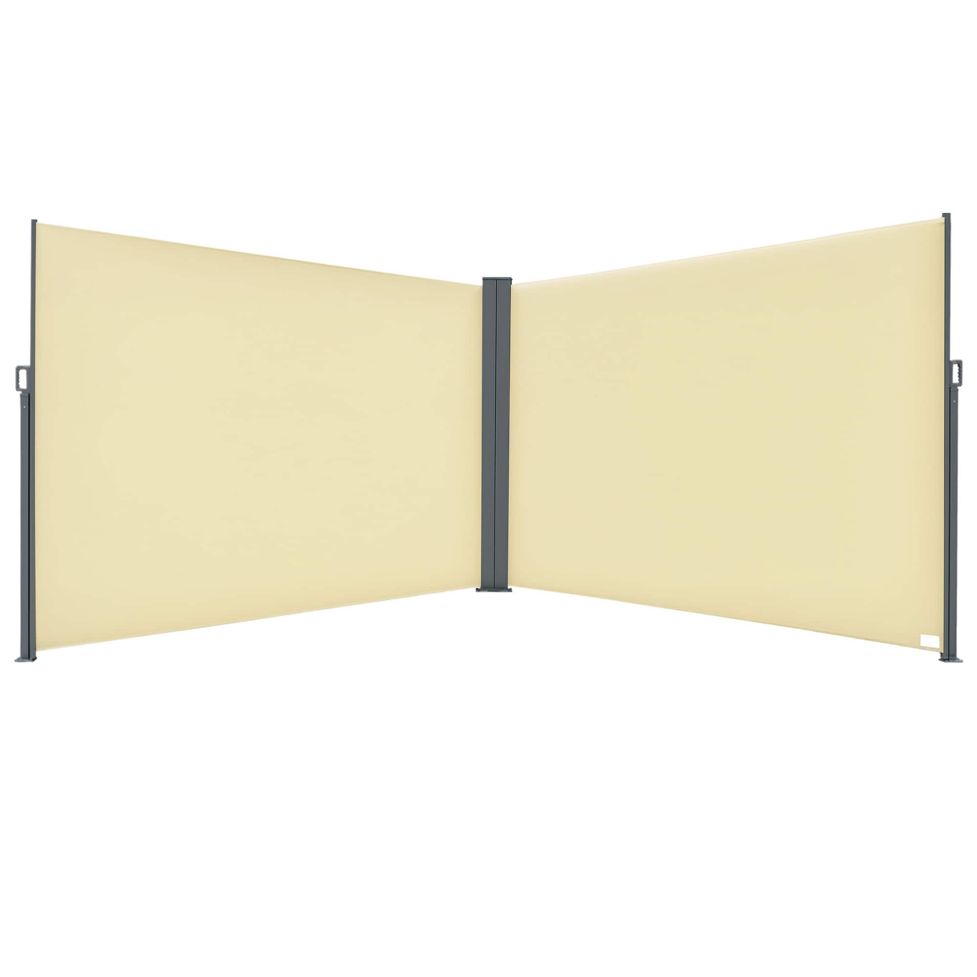 Outsunny - 20' Double Retractable Patio Side Awning Garden Sun Shade with UV-Fighting Screen - Beige