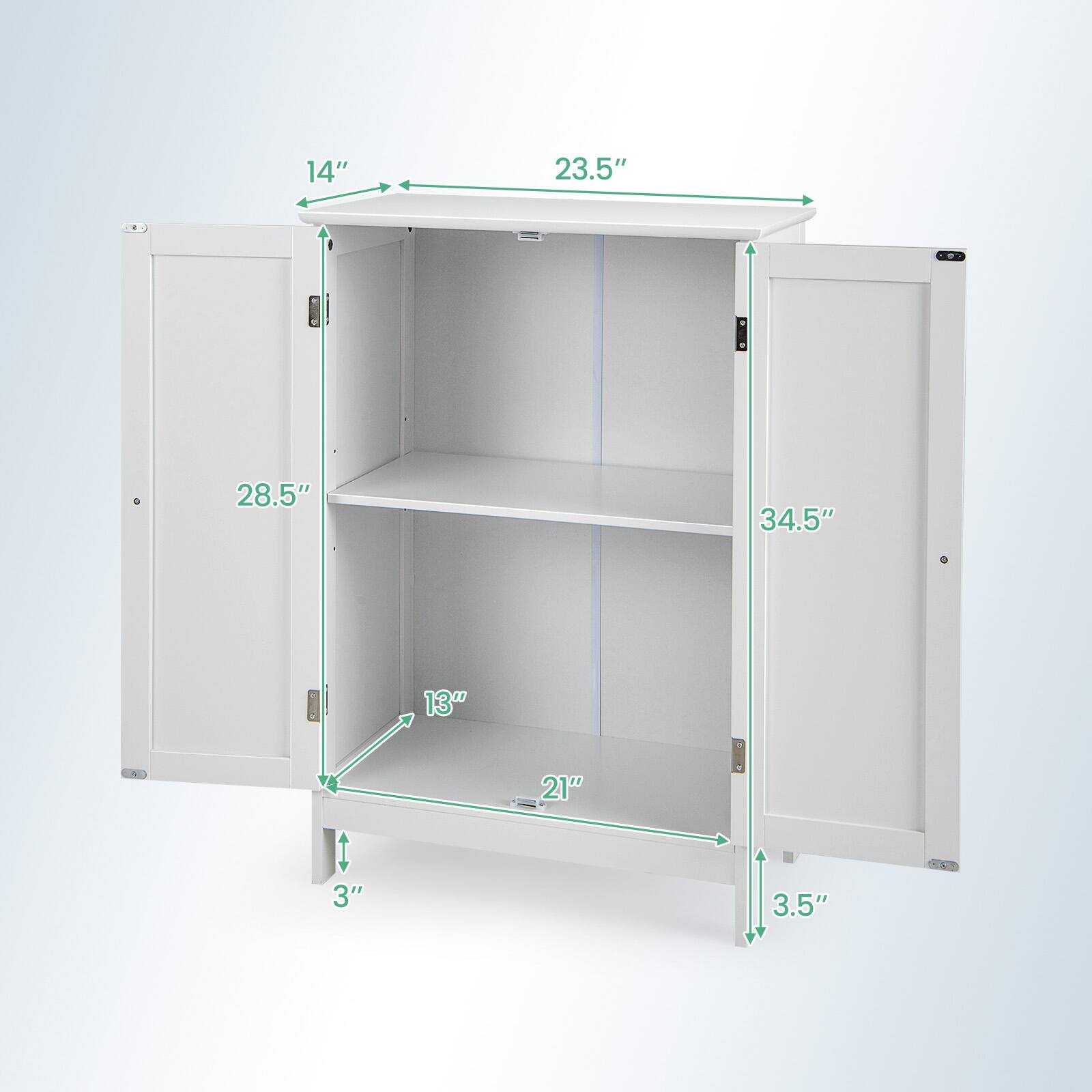 The text on the image is:

14"
23.5"
28.5"
34.5"
13"
21"
3"
3.5"