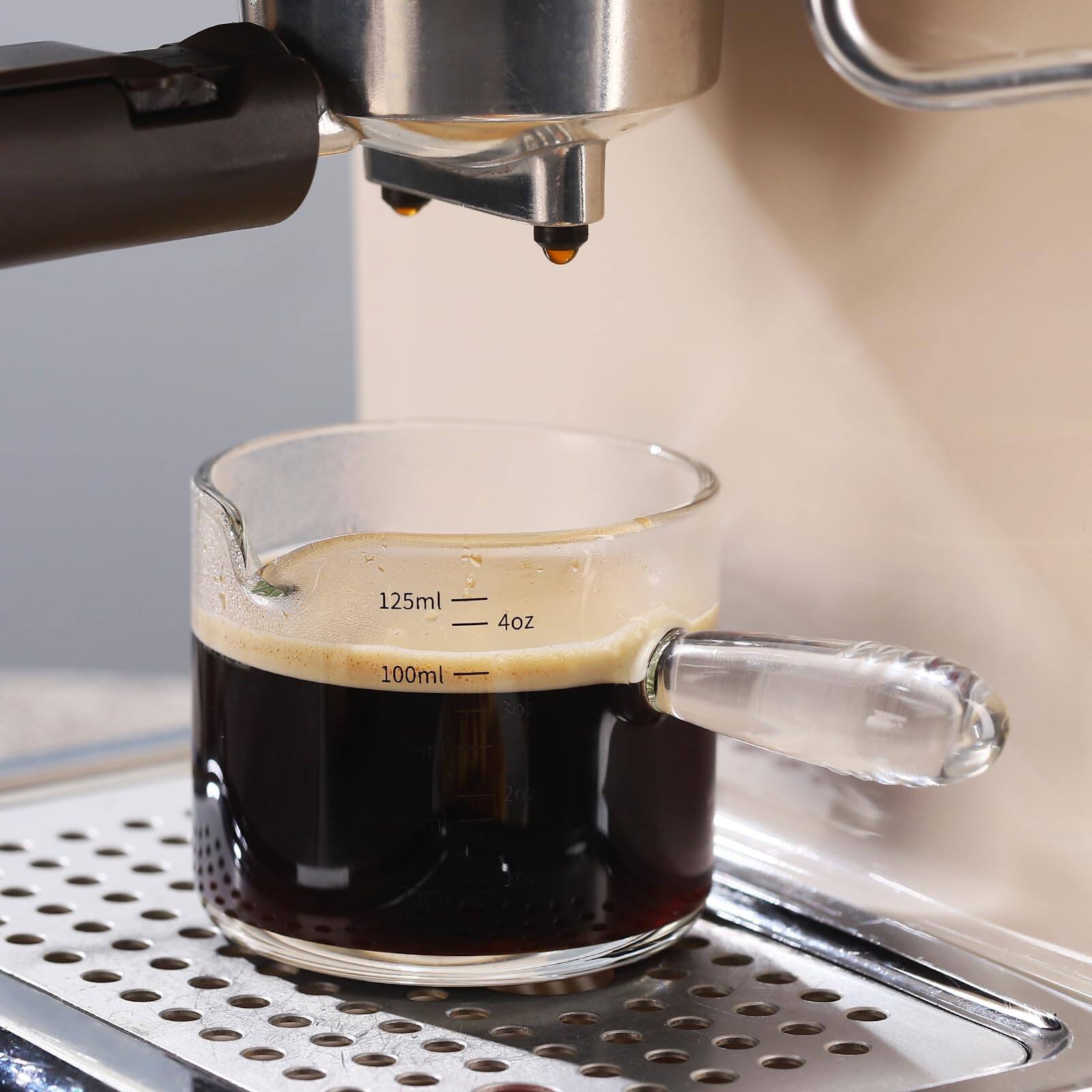 Dapper Styles Espresso Glass Cups With Handle And Dual scale V shaped ...