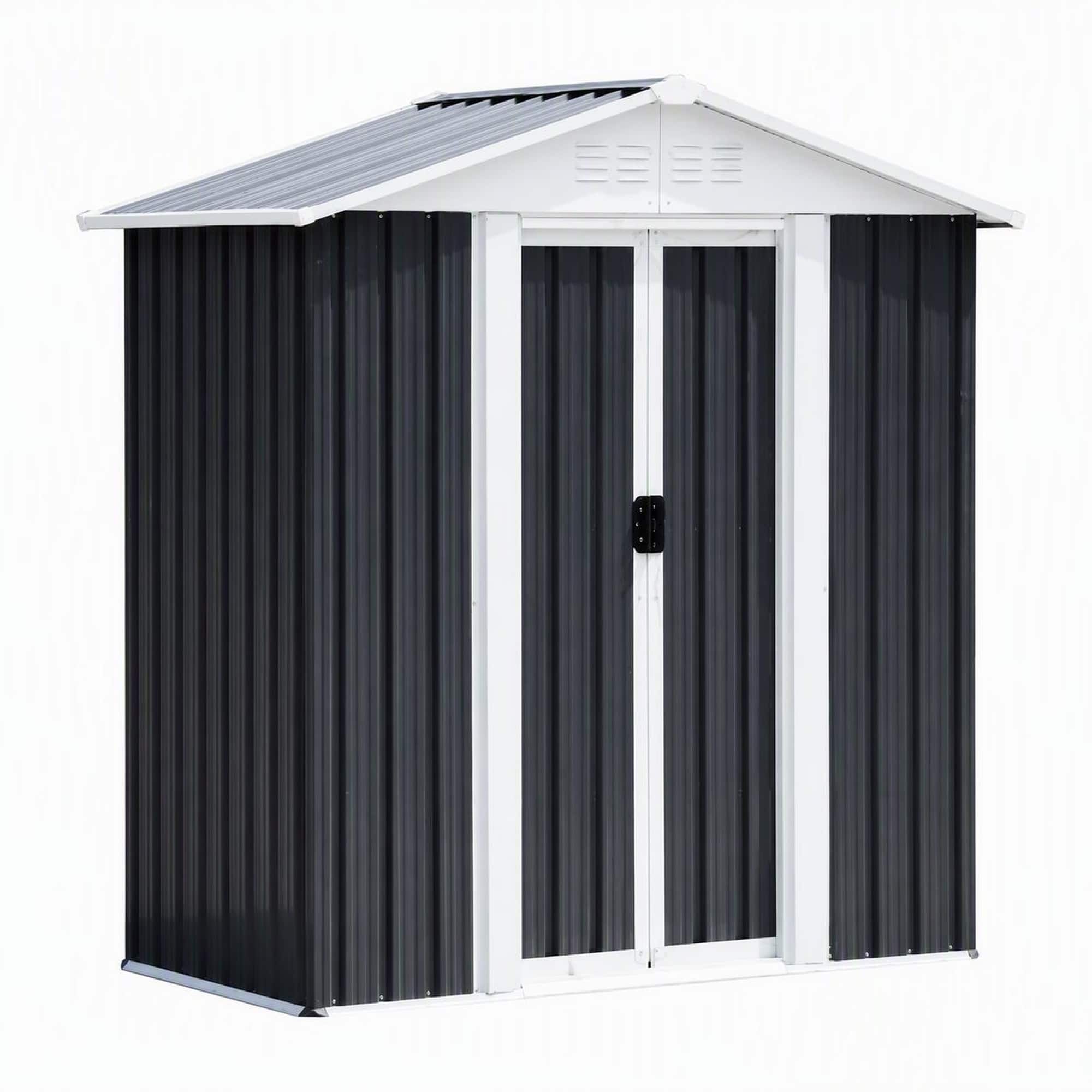 RYHNUYNE - 5 x 3 Feet Grey Outdoor Storage Shed with,Weather Resistant Tool Shed for Garden Backyard Patio - Black