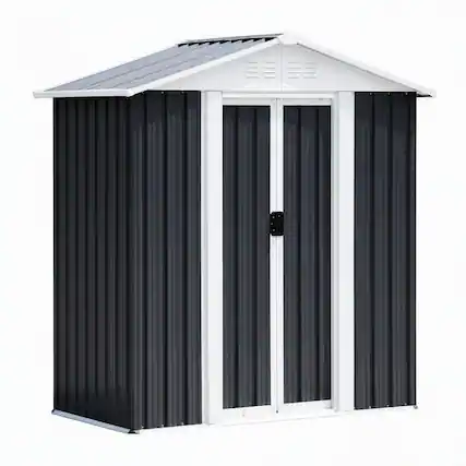 Front. RYHNUYNE - 5 x 3 Feet Grey Outdoor Storage Shed with,Weather Resistant Tool Shed for Garden Backyard Patio - Black.