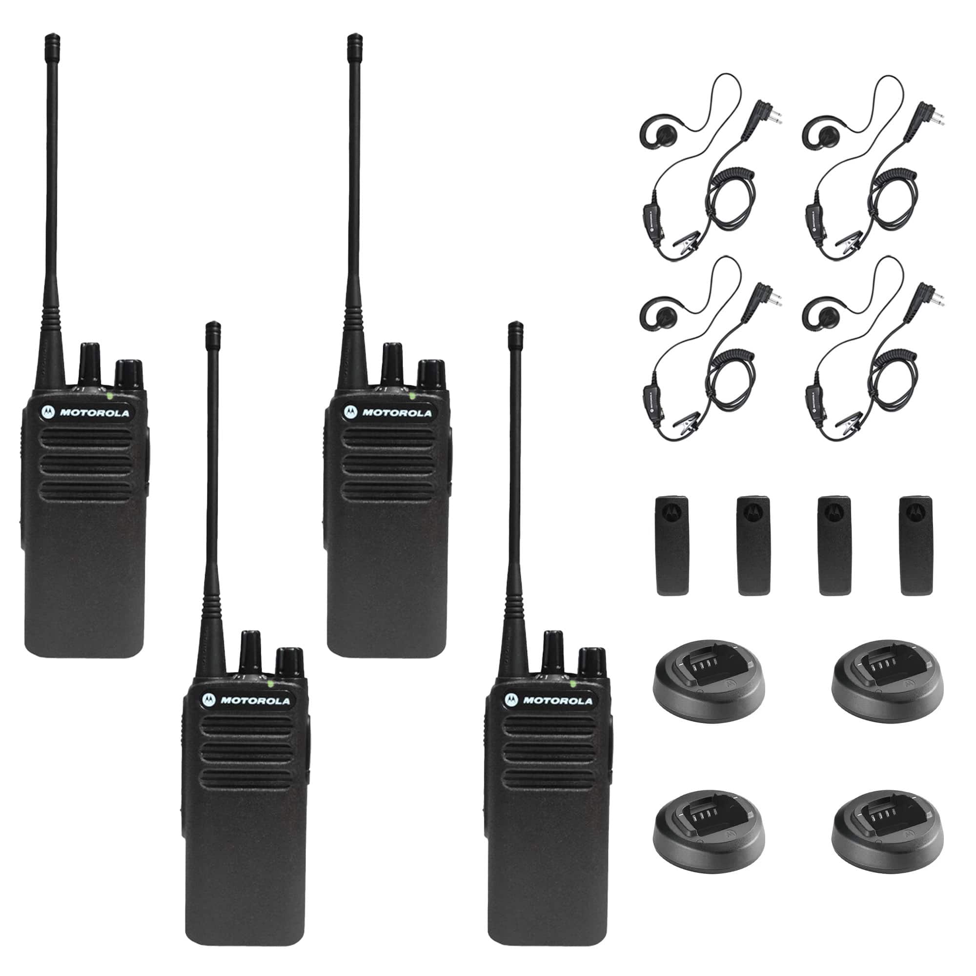 Motorola Solutions - Motorola CP100D Analog UHF Portable Non-Display Two Way Radio, 16 Channel, - 4 Pack With Mic Bundle - Black