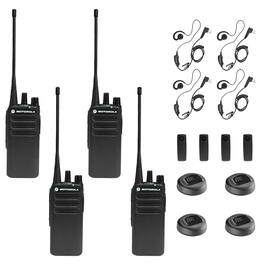 Motorola Solutions - Motorola CP100D Analog UHF Portable Non-Display Two Way Radio, 16 Channel, - 4 Pack With Mic Bundle - Black