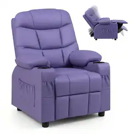 Costway - Kids Youth Recliner Chair PU Leather with Cup Holders & Side Pockets - Purple
