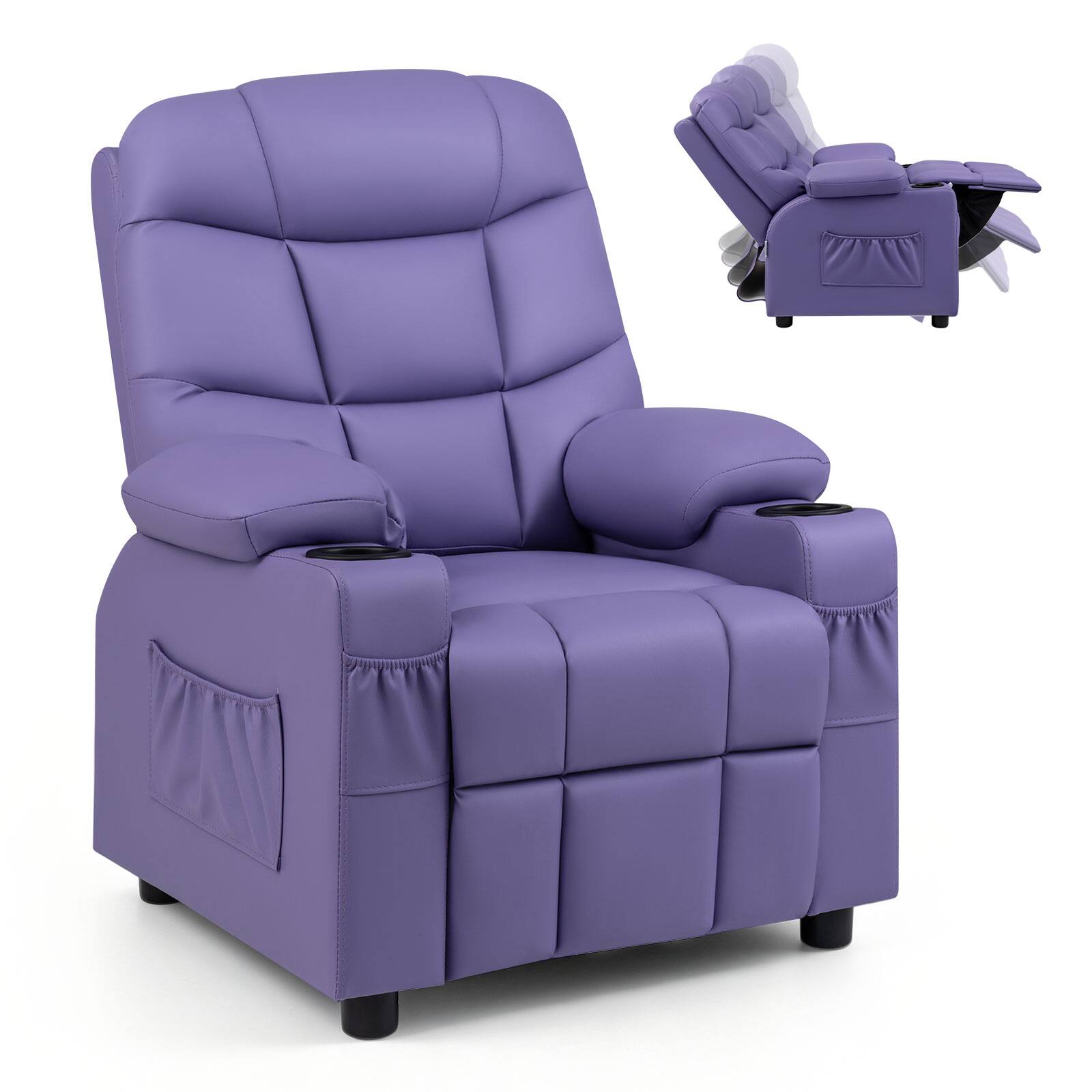 Front. Costway - Costway Kids Youth Recliner Chair PU Leather with Cup Holders & Side Pockets - Purple.