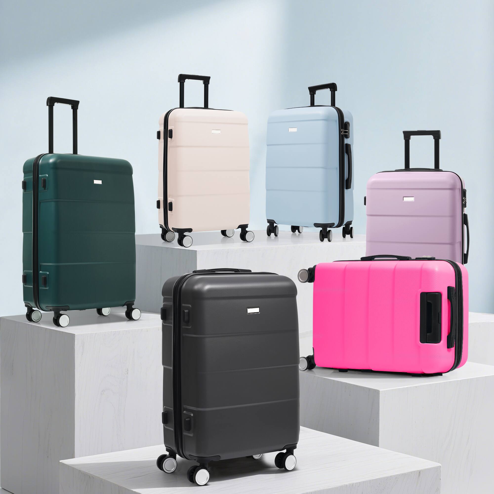 Alt View 9. Ecooso - 6-Piece ABS Hard Shell Luggage Set with Duffel & Toiletry Bag, Password Lock, Double Spinner Wheels, 16/20/24/28 - Charcoal.