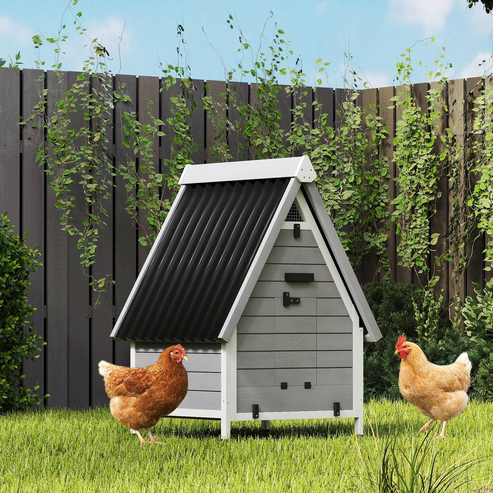 Alt View 1. Pawhut - Coop for 2 Chickens, Outdoor Wooden Chicken House with Removable Nesting Box & Roosting Bar - Gray.