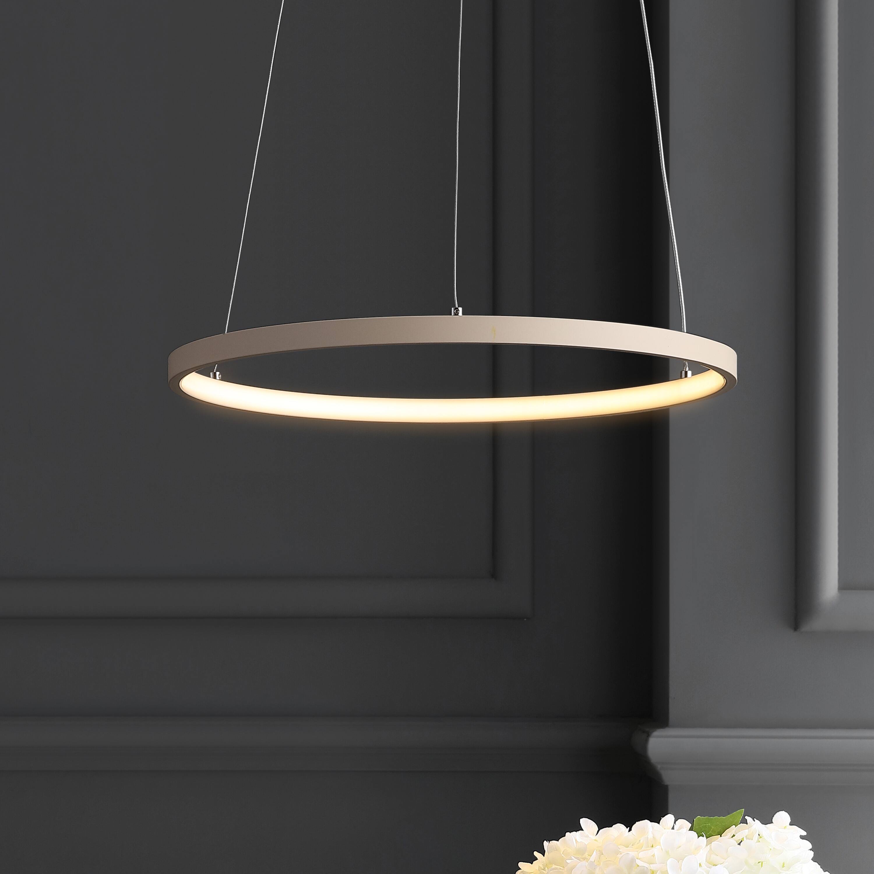 Alt View 1. Jonathan Y - Brice 15.75" Modern Contemporary Metal Round Dimmable Integrated LED Pendant, Beige - Beige.