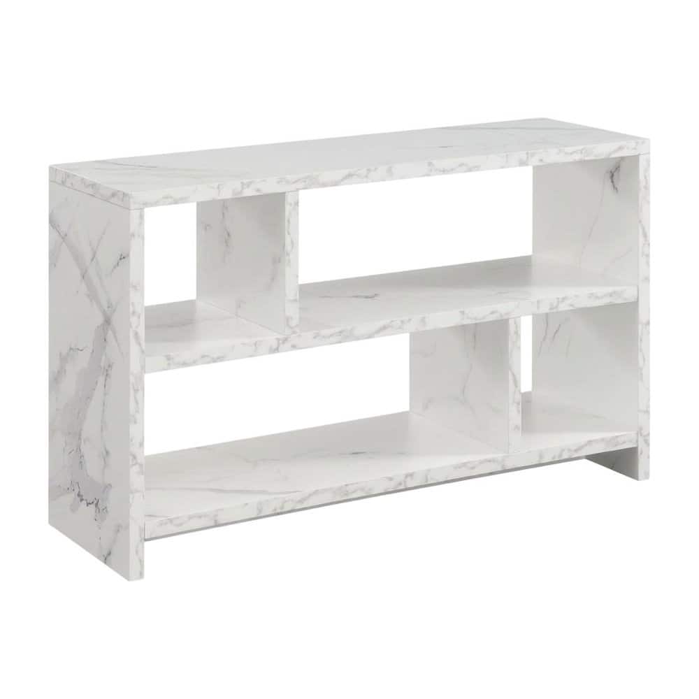 FurniFact - Faux Marble TV Stand Console with Shelves and Hollow Core Material - White