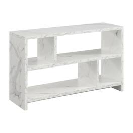 FurniFact - Faux Marble TV Stand Console with Shelves and Hollow Core Material - White