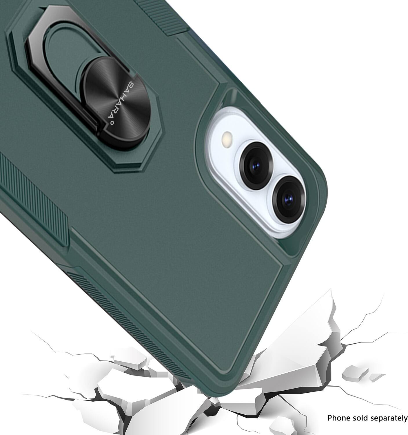 The image shows a phone case with a camera on the back, and the text on the image reads "Sahra Phone sold separately."