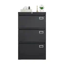 Boyel Living - Filing Cabinet Lateral File Cabinet 3 Drawer Locking Metal for Home Office Legal Letter A4 F4 - Black