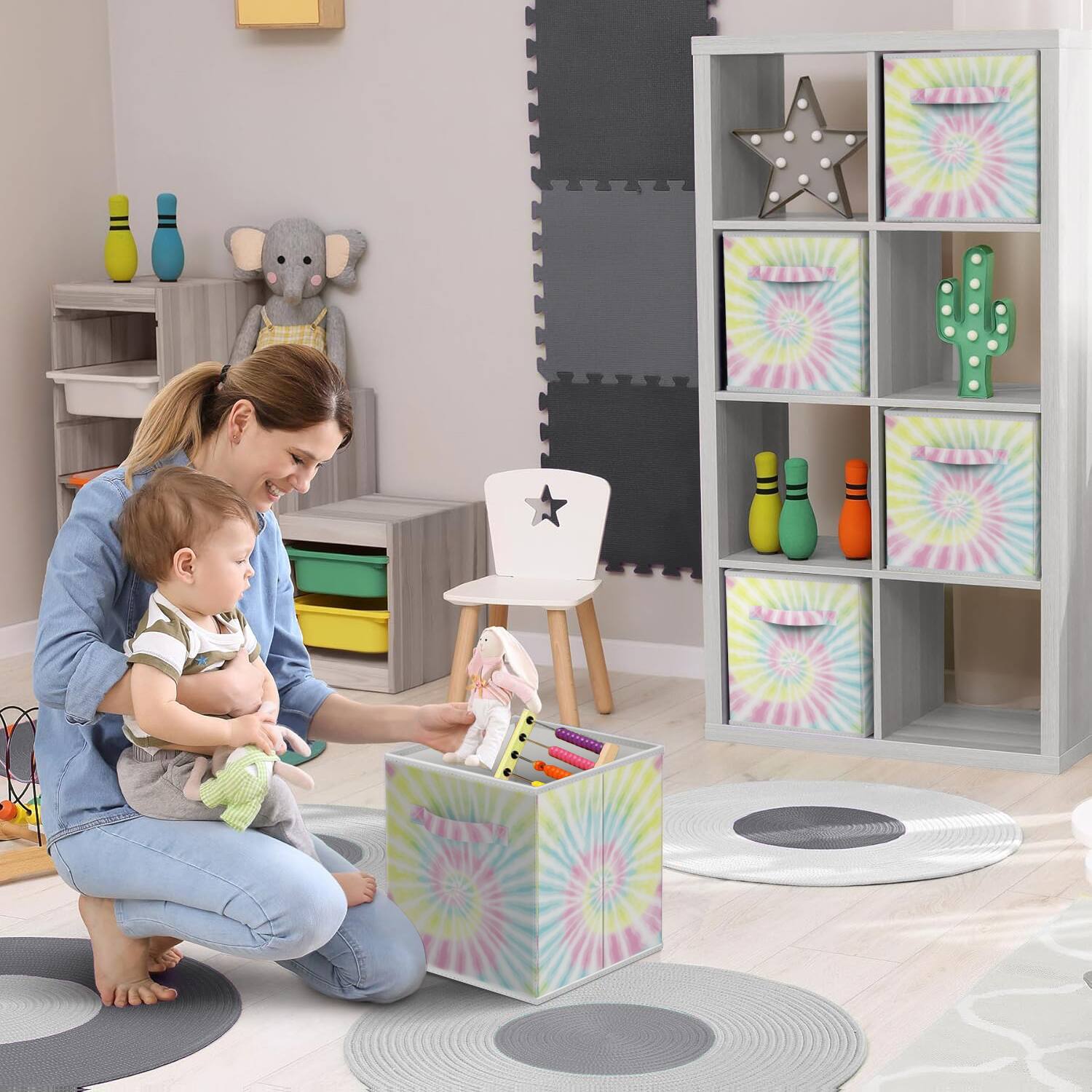 Angle. Sorbus - Sorbus Foldable Storage Cubes - 6 Fabric Baskets for Organizing Pantry, Closet, Shelf, Nursery, Playroom, Toy Box, Cubby - Tie-dye 2.