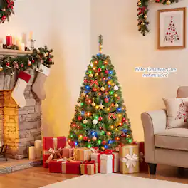 Costway - 4 FT Pre-Lit Artificial Christmas Tree with 296 Dense Branch Tips, 100 LED Lights - Green