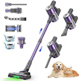 Teendow - 300W Cordless Stick Vacuum, 50kPa Suction, 50-Min Runtime, for Carpet, Hard Floors & Pet Hair - Purple
