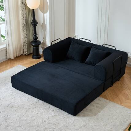 Front. Anysun - 59" Corduroy Convertible Sleeper Sofa Bed with Cylindrical Pillow - Folding Mattress Couch for Living Room & Bedroom - Black.