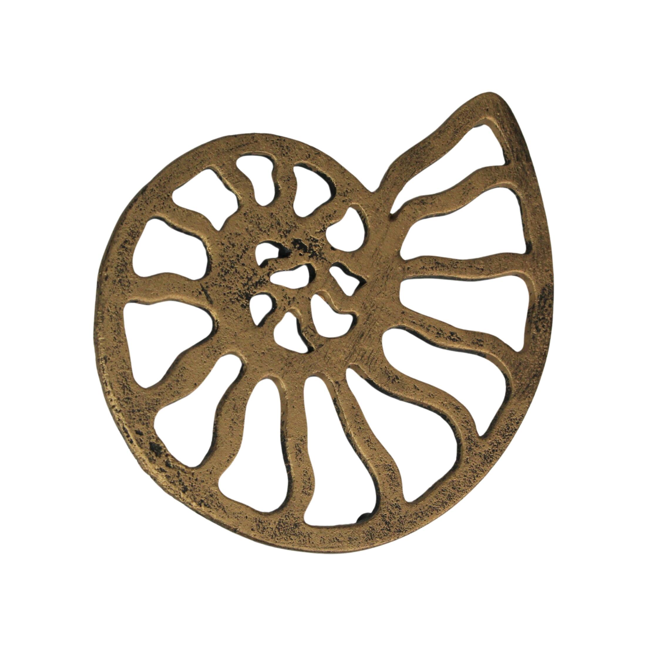 Alt View 1. Zeckos - Nautilus Shell Trivet – Distressed Gold Finish, Heat-Resistant, Coastal Decor - Gold.