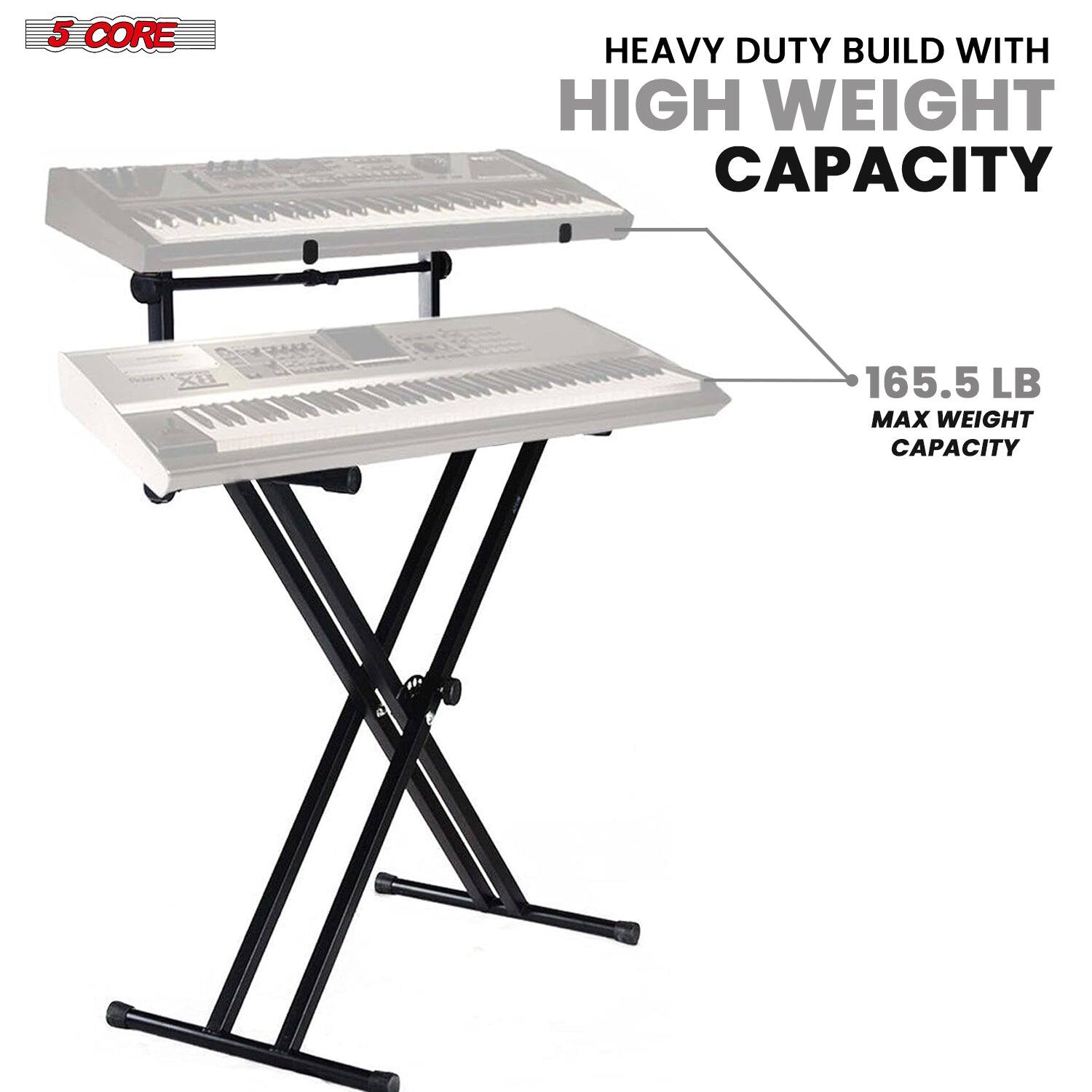 5 CORE 2 Tier Keyboard Stand Double X Style Adjustable Electric