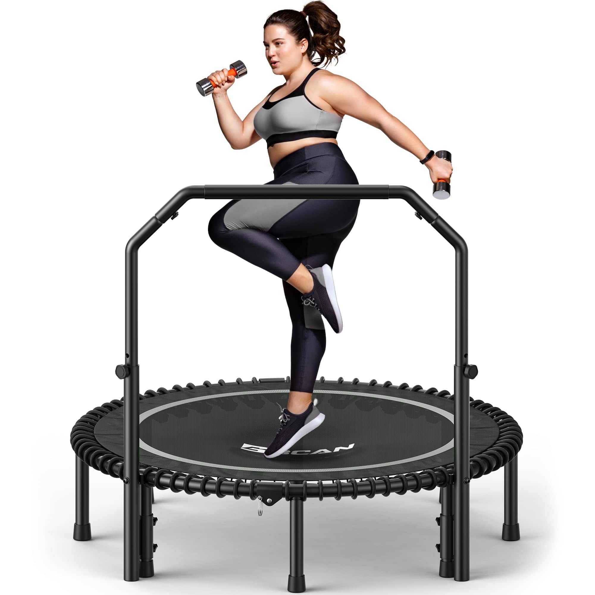 Front. FED Fitness - BCAN 48" Foldable Trampoline, 550lb Capacity,Fitness Rebounder with Adjustable Foam Handle - silver.