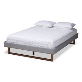 Baxton Studio - Liliya Mid-Century Modern Fabric Upholstered Walnut Brown Finished Wood Platform Bed Frame - Gray/Walnut