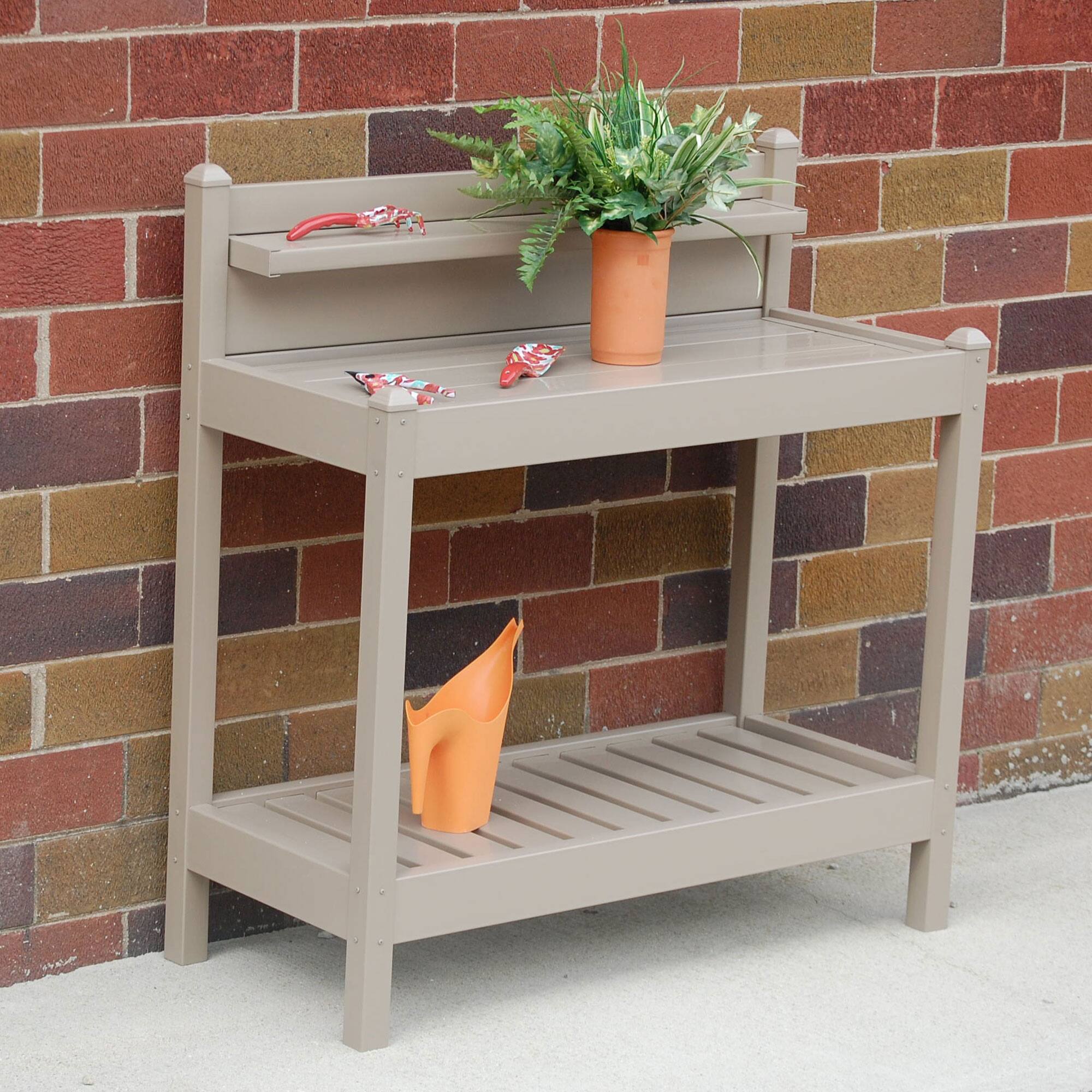 Alt View 3. Dura-Trel - Dura-Trel Greenfield Outdoor Table Potting Bench for Gardening Supplies, Mocha - Mocha.