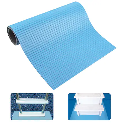 Front. Swimline - Swimline HydroTools 87951 9" x 24" Small Protective Vinyl Pool Ladder Mat, Blue - Blue.