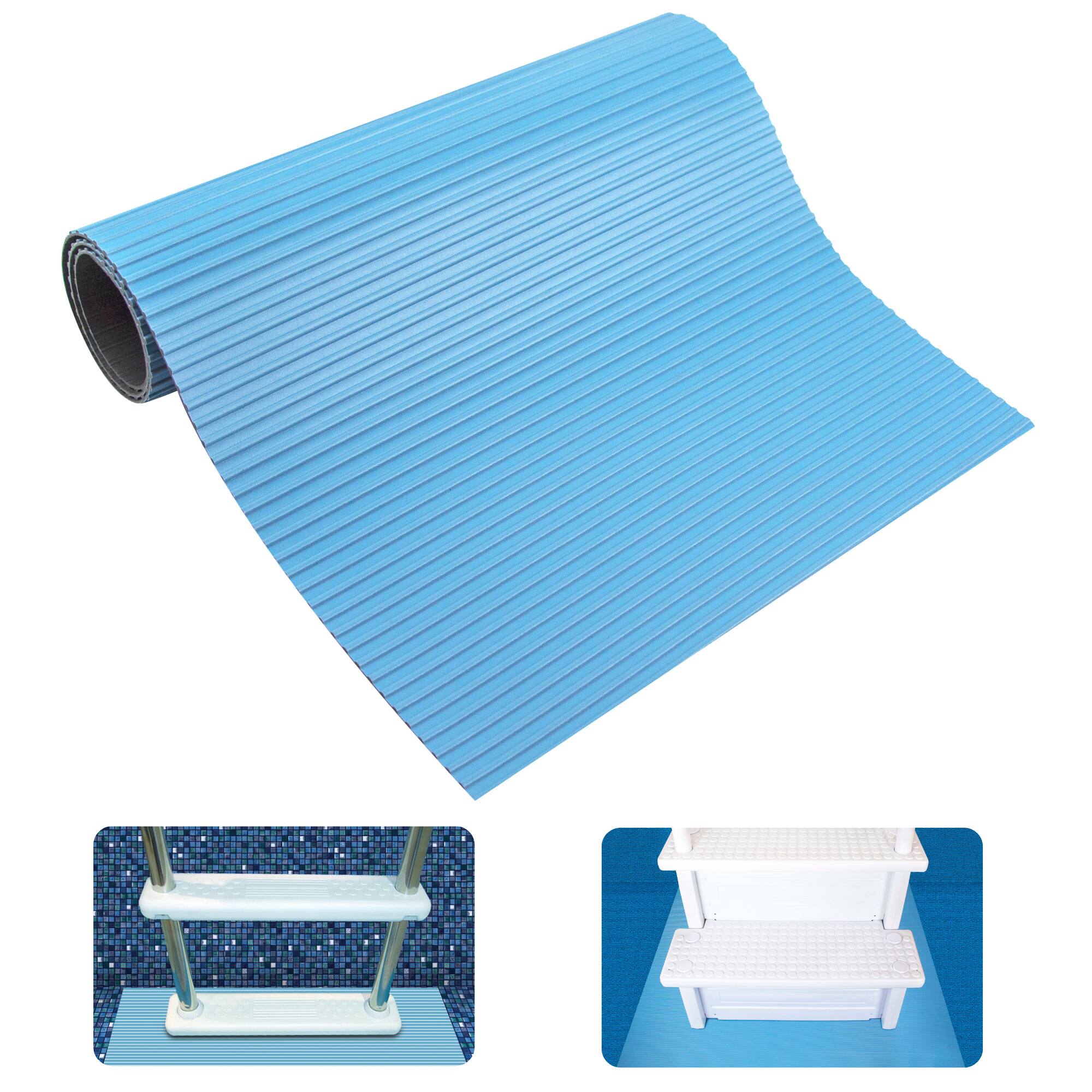 Front. Swimline - Swimline HydroTools 87951 9" x 24" Small Protective Vinyl Pool Ladder Mat, Blue - Blue.