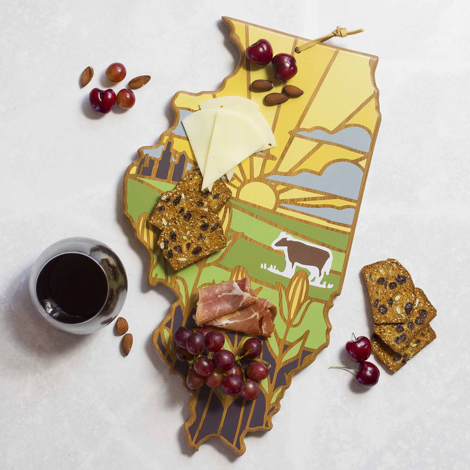 Angle. Totally Bamboo - Illinois Cutting Board with Artwork by Summer Stokes.