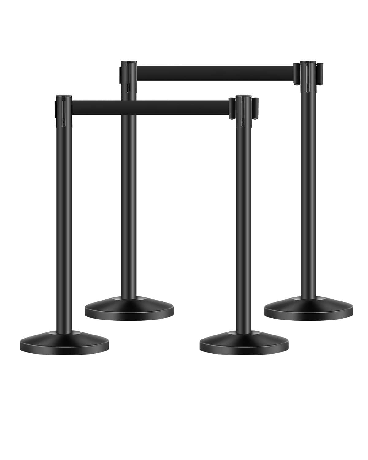 VEVOR - Stanchion Post, 4 Pcs Stanchions with Retractable Belts, Carbon Steel Stanchions Queue with Sand Injection Hollow - Black